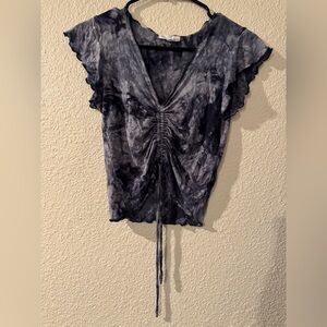 Stylish Ruched Crop Top in Blue and Gray